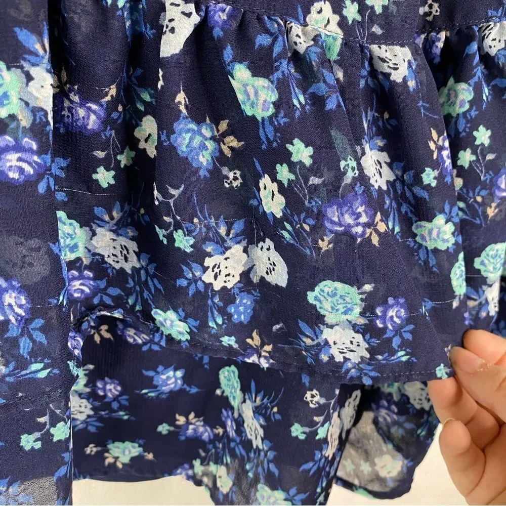 5/$25 Children’s Place Blue Floral Sheer Bell Flare Sleeves Tiered Overlay Lined
